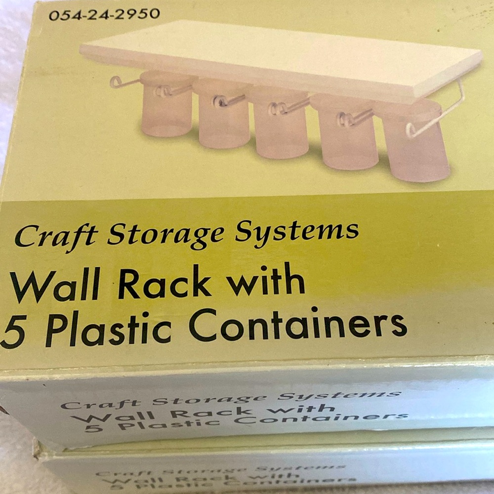 Wall rack with five plastic containers craft storage system